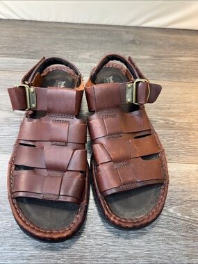 Timberland Men's Brown Leather Woven Fisherman Sandals Sz 11.5 (j296)